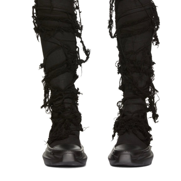 Rick Owens DRKSHDW Gethsemane Stretch Abstract Stocking Boots 'Black Destroyed - Picture 1 of 3